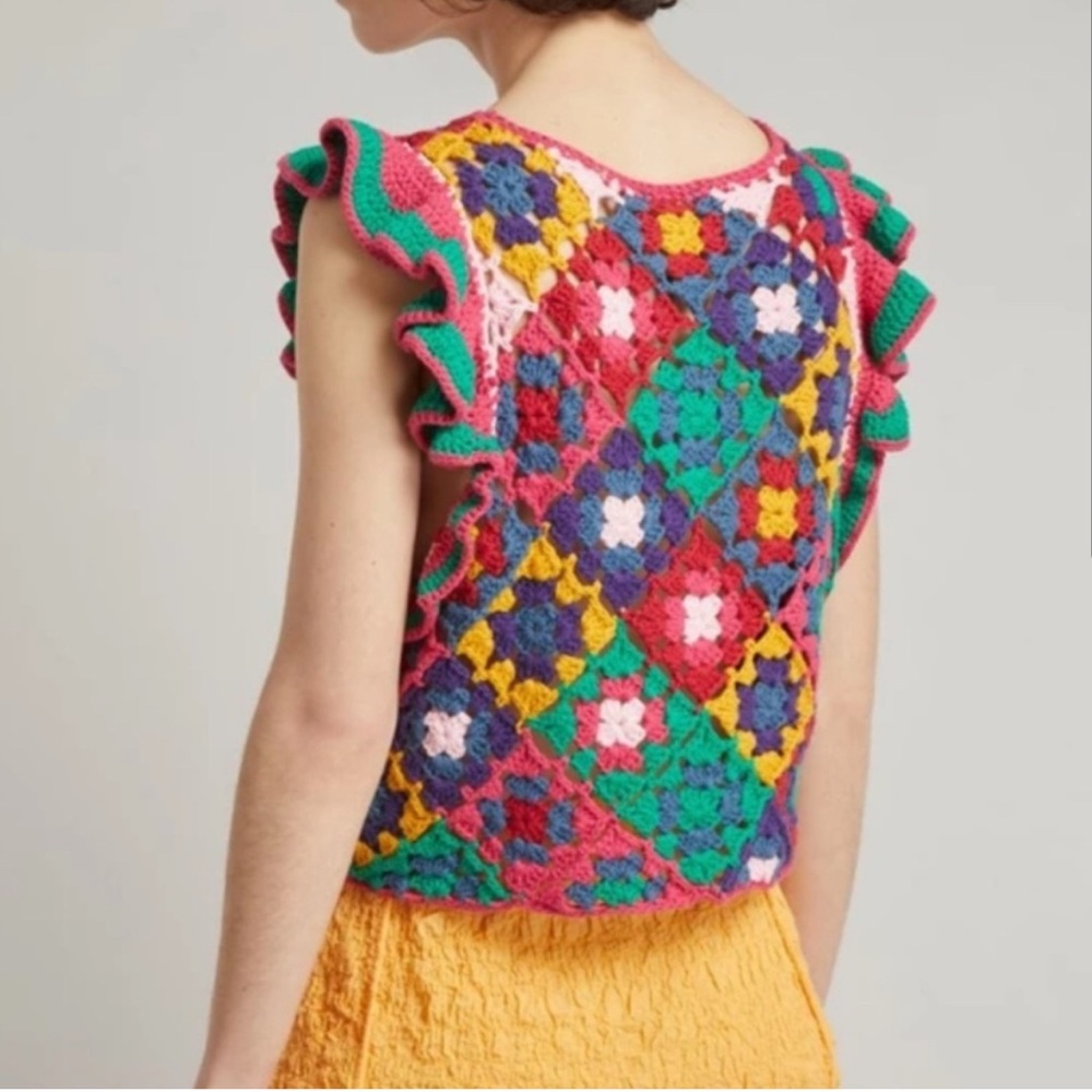 Farm Rio Crochet Square Vest Size S - Picture 2 of 9
